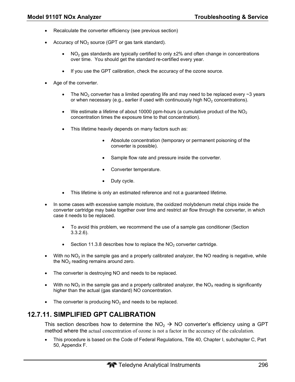 Simplified gpt calibration | Teledyne 9110T - Nitrogen Oxides Analyzer User Manual | Page 296 / 378