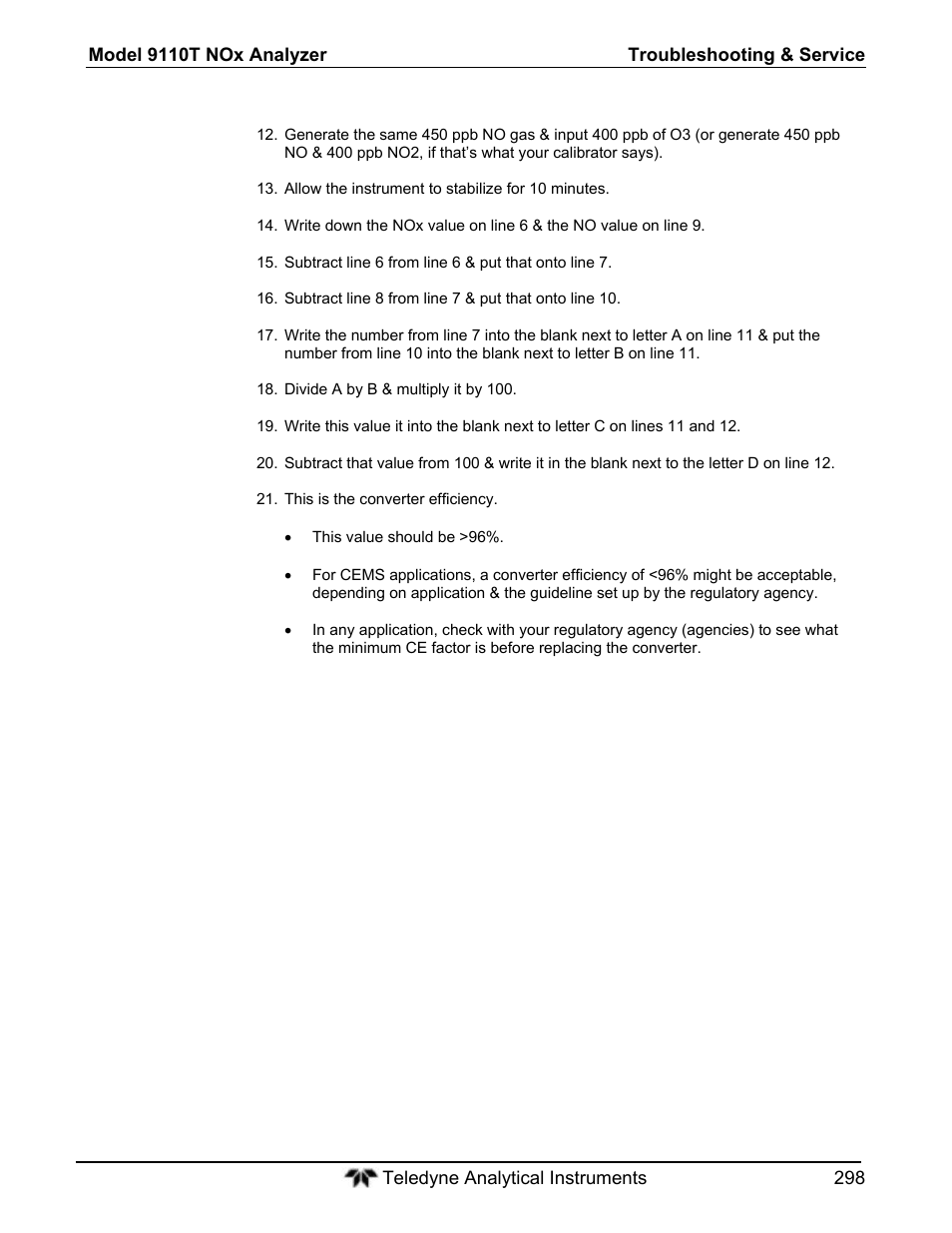 Teledyne 9110T - Nitrogen Oxides Analyzer User Manual | Page 298 / 378