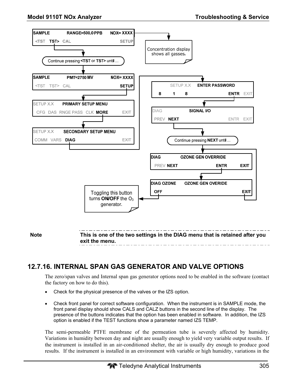 Internal span gas generator and valve options | Teledyne 9110T - Nitrogen Oxides Analyzer User Manual | Page 305 / 378