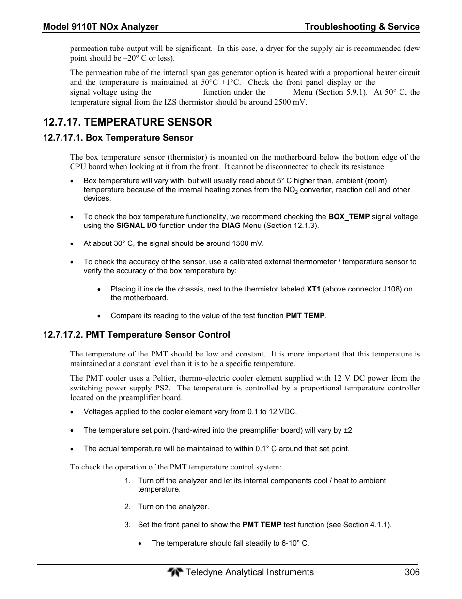 Temperature sensor | Teledyne 9110T - Nitrogen Oxides Analyzer User Manual | Page 306 / 378