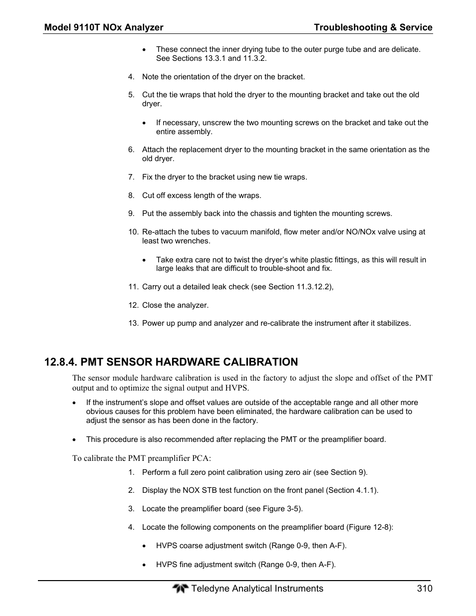 Pmt sensor hardware calibration | Teledyne 9110T - Nitrogen Oxides Analyzer User Manual | Page 310 / 378