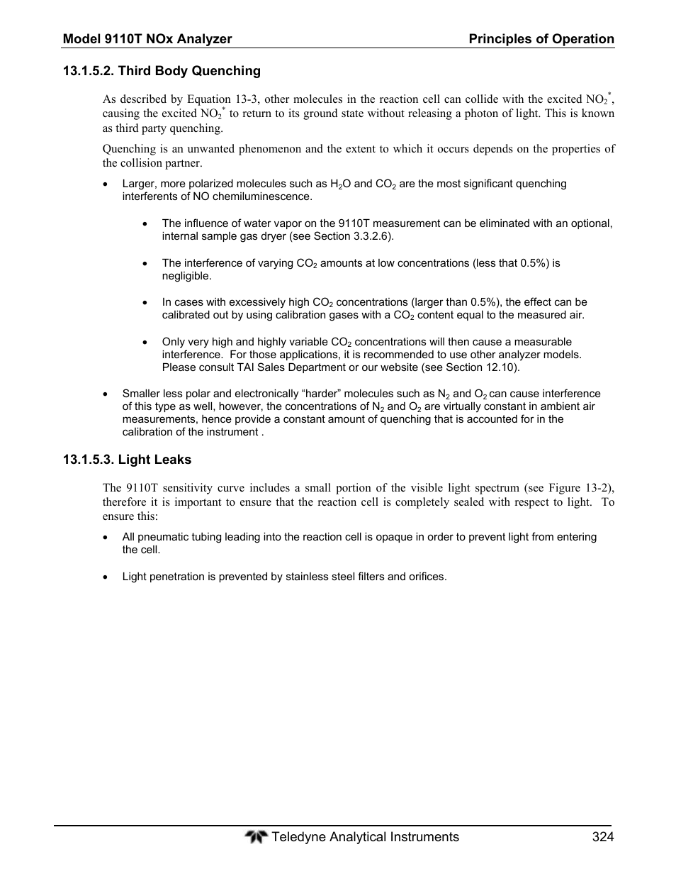 Third body quenching, Light leaks | Teledyne 9110T - Nitrogen Oxides Analyzer User Manual | Page 324 / 378