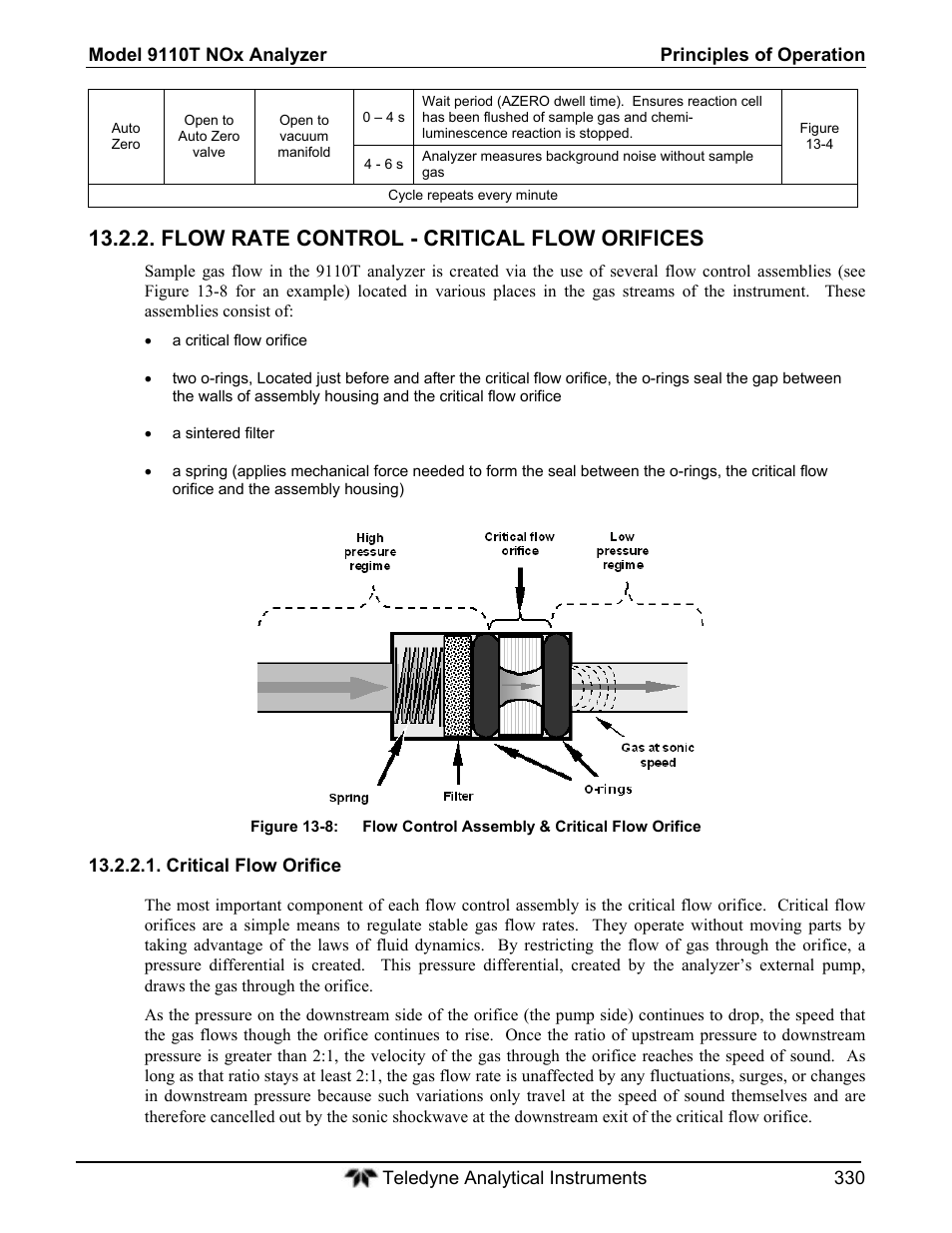 Flow rate control - critical flow orifices | Teledyne 9110T - Nitrogen Oxides Analyzer User Manual | Page 330 / 378