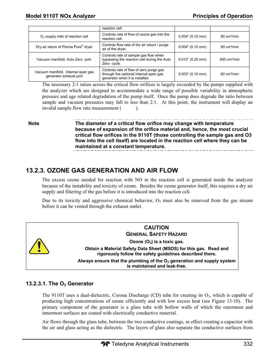Ozone gas generation and air flow, Caution g, The o | Generator | Teledyne 9110T - Nitrogen Oxides Analyzer User Manual | Page 332 / 378