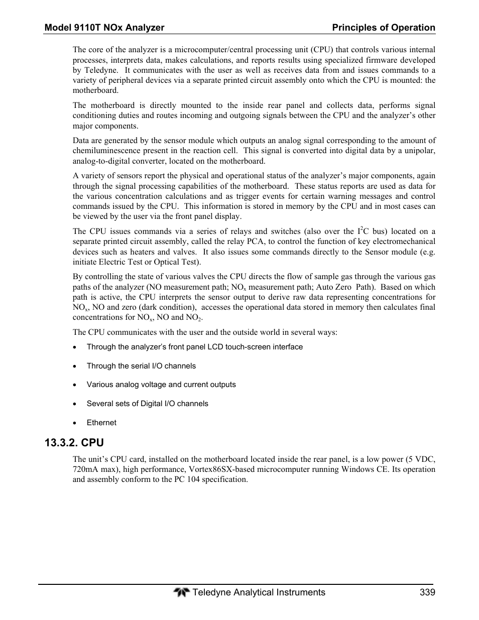 Teledyne 9110T - Nitrogen Oxides Analyzer User Manual | Page 339 / 378