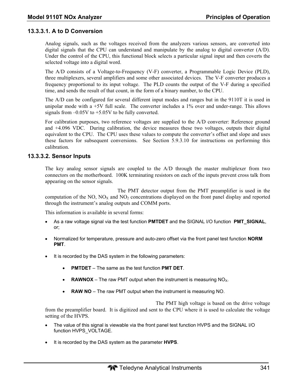 Teledyne 9110T - Nitrogen Oxides Analyzer User Manual | Page 341 / 378