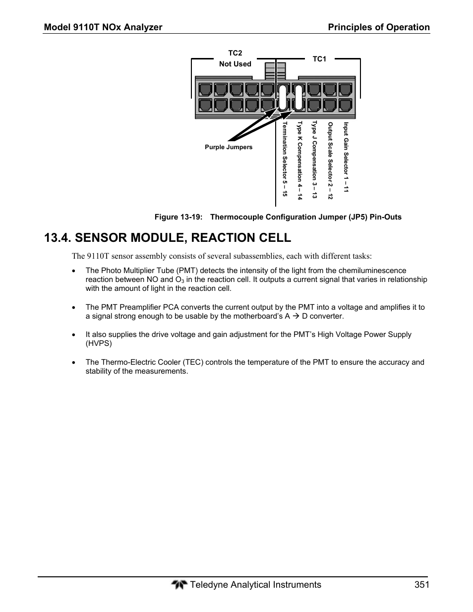 Sensor module, reaction cell | Teledyne 9110T - Nitrogen Oxides Analyzer User Manual | Page 351 / 378