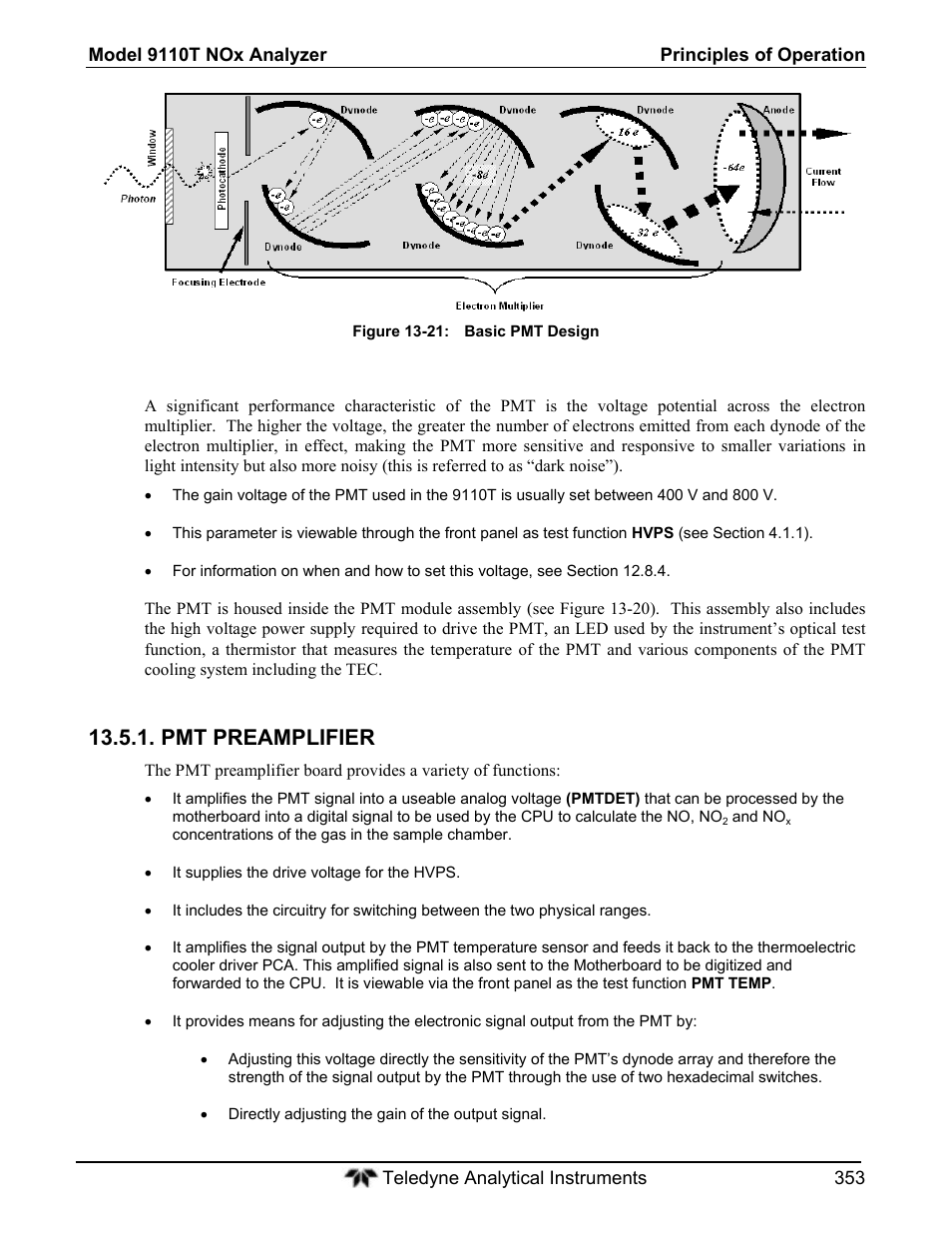Pmt preamplifier | Teledyne 9110T - Nitrogen Oxides Analyzer User Manual | Page 353 / 378
