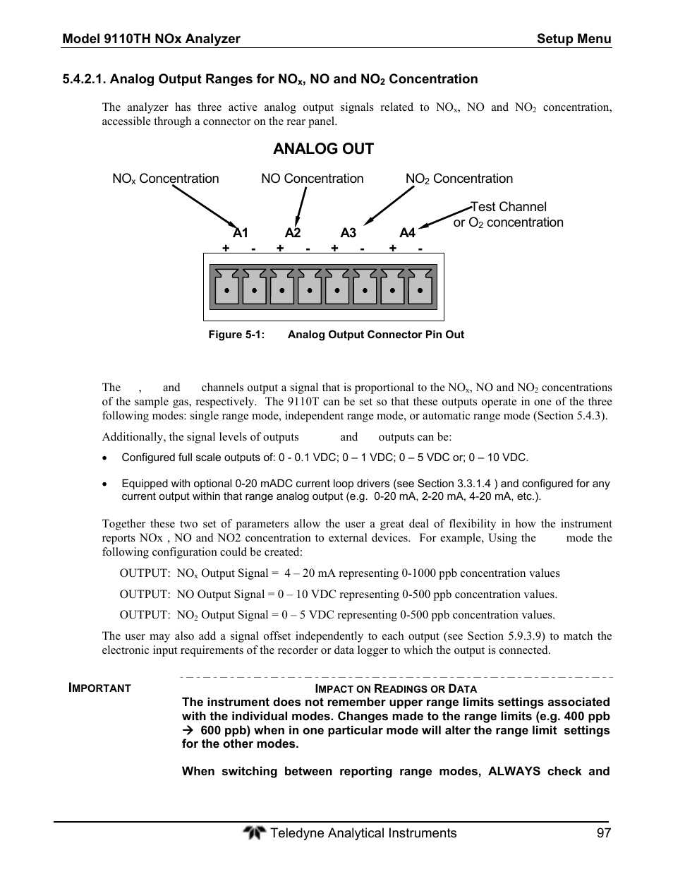 Analog out | Teledyne 9110T - Nitrogen Oxides Analyzer User Manual | Page 97 / 378