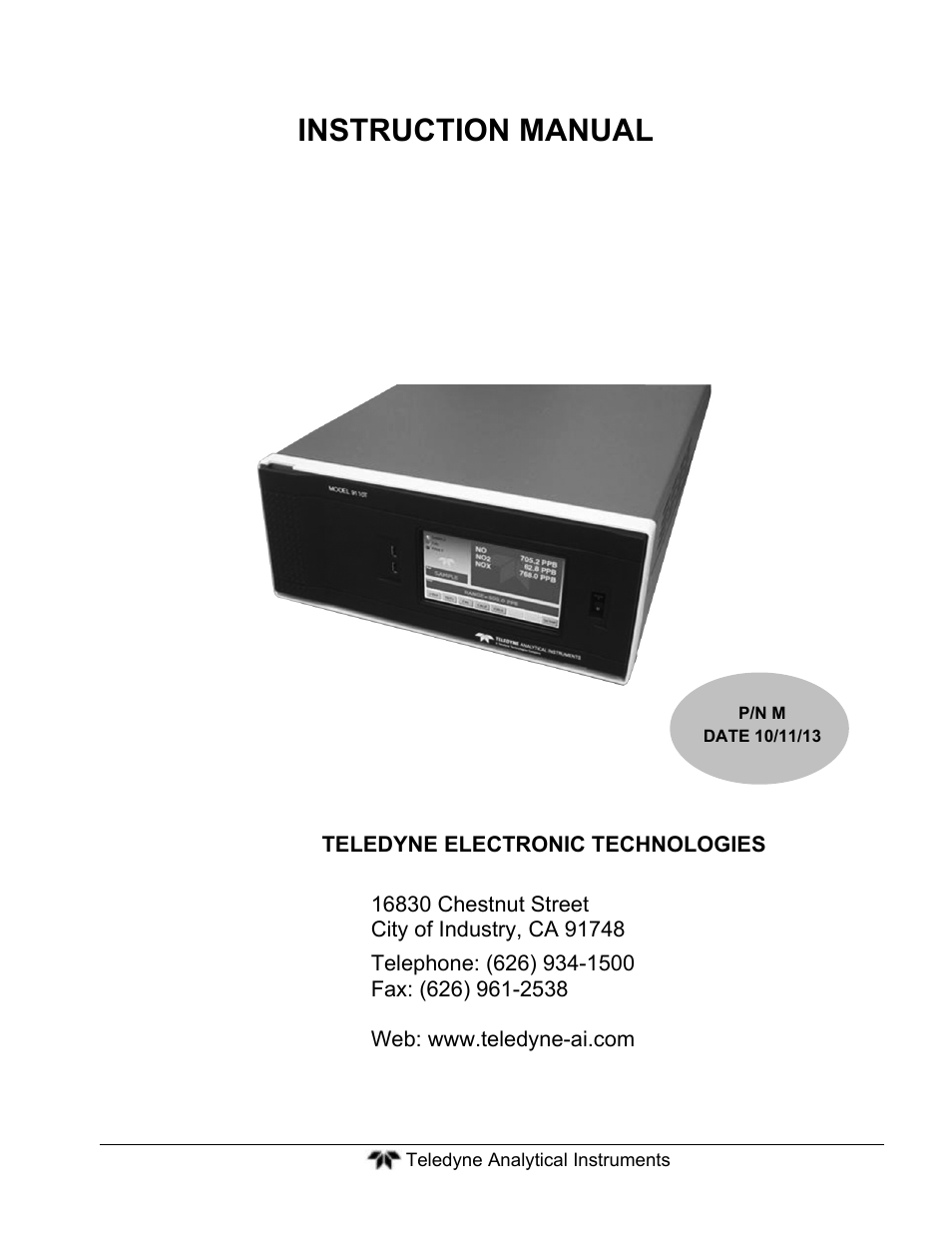 Teledyne 9110TH - Nitrogen Oxides Analyzer User Manual | 335 pages