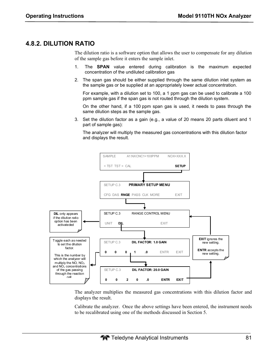 Dilution ratio | Teledyne 9110TH - Nitrogen Oxides Analyzer User Manual | Page 101 / 335