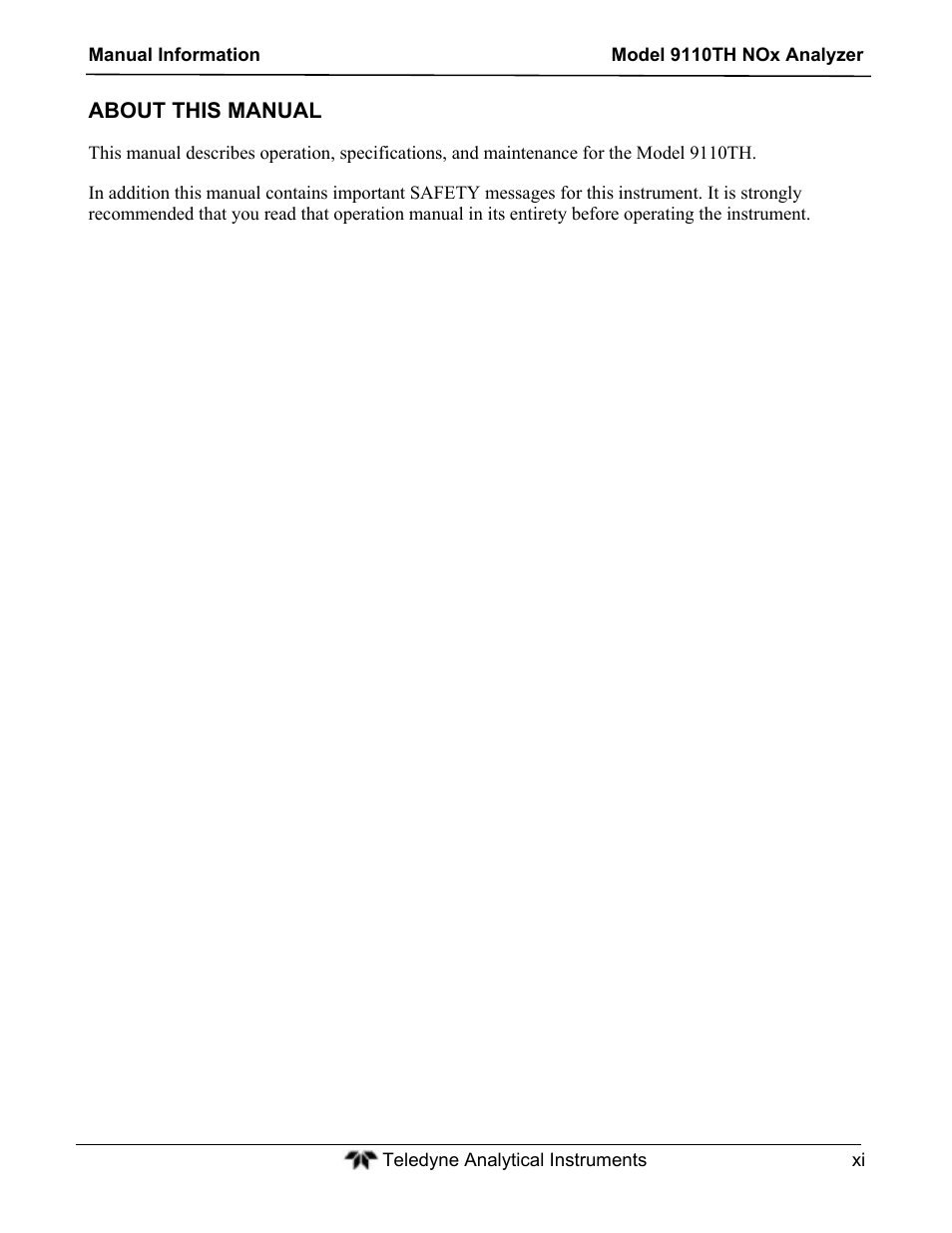 Teledyne 9110TH - Nitrogen Oxides Analyzer User Manual | Page 11 / 335
