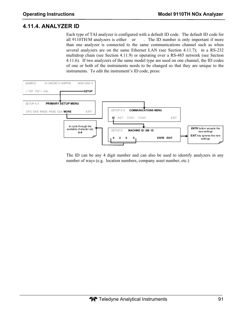 Analyzer id | Teledyne 9110TH - Nitrogen Oxides Analyzer User Manual | Page 111 / 335