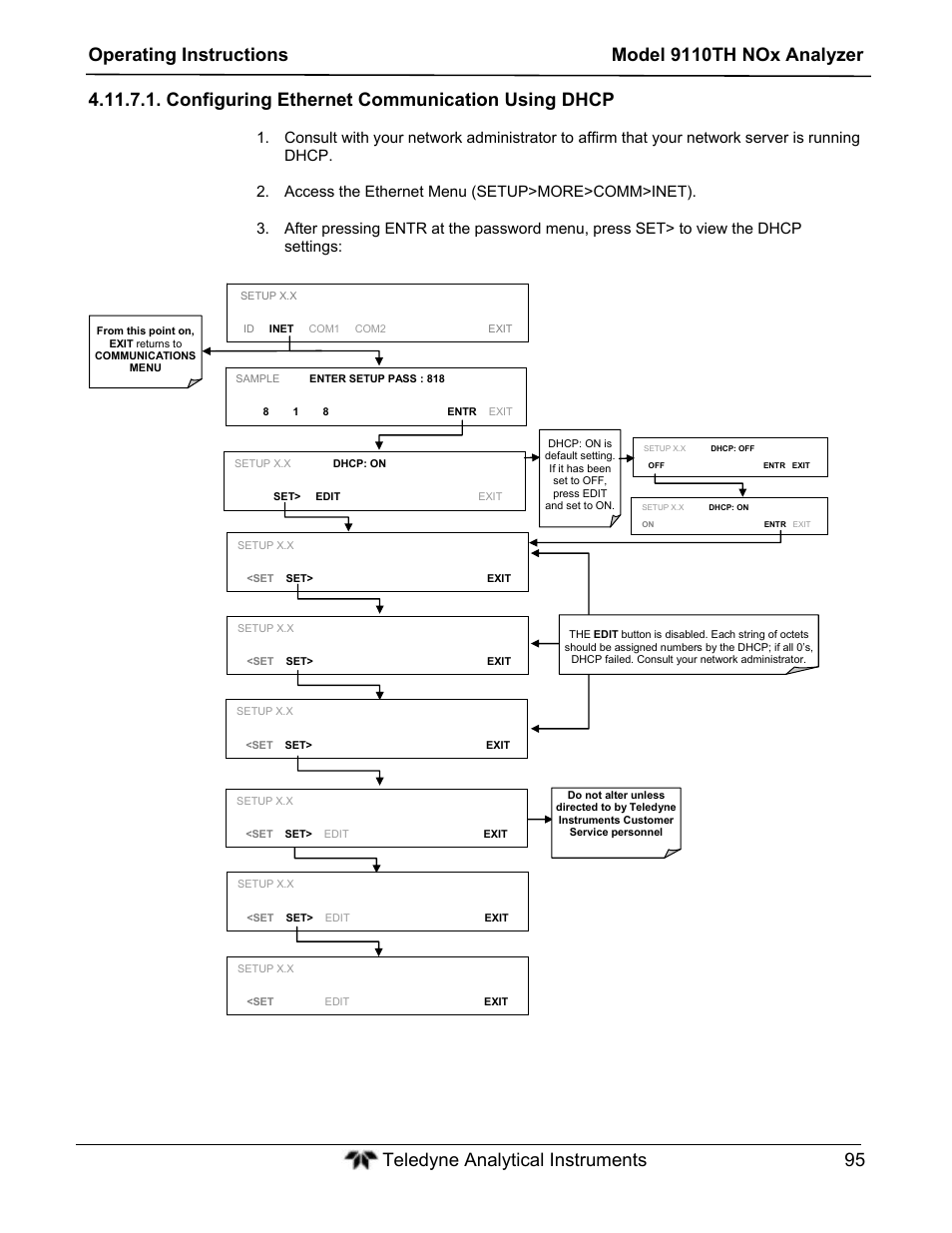 Configuring ethernet communication using dhcp | Teledyne 9110TH - Nitrogen Oxides Analyzer User Manual | Page 115 / 335
