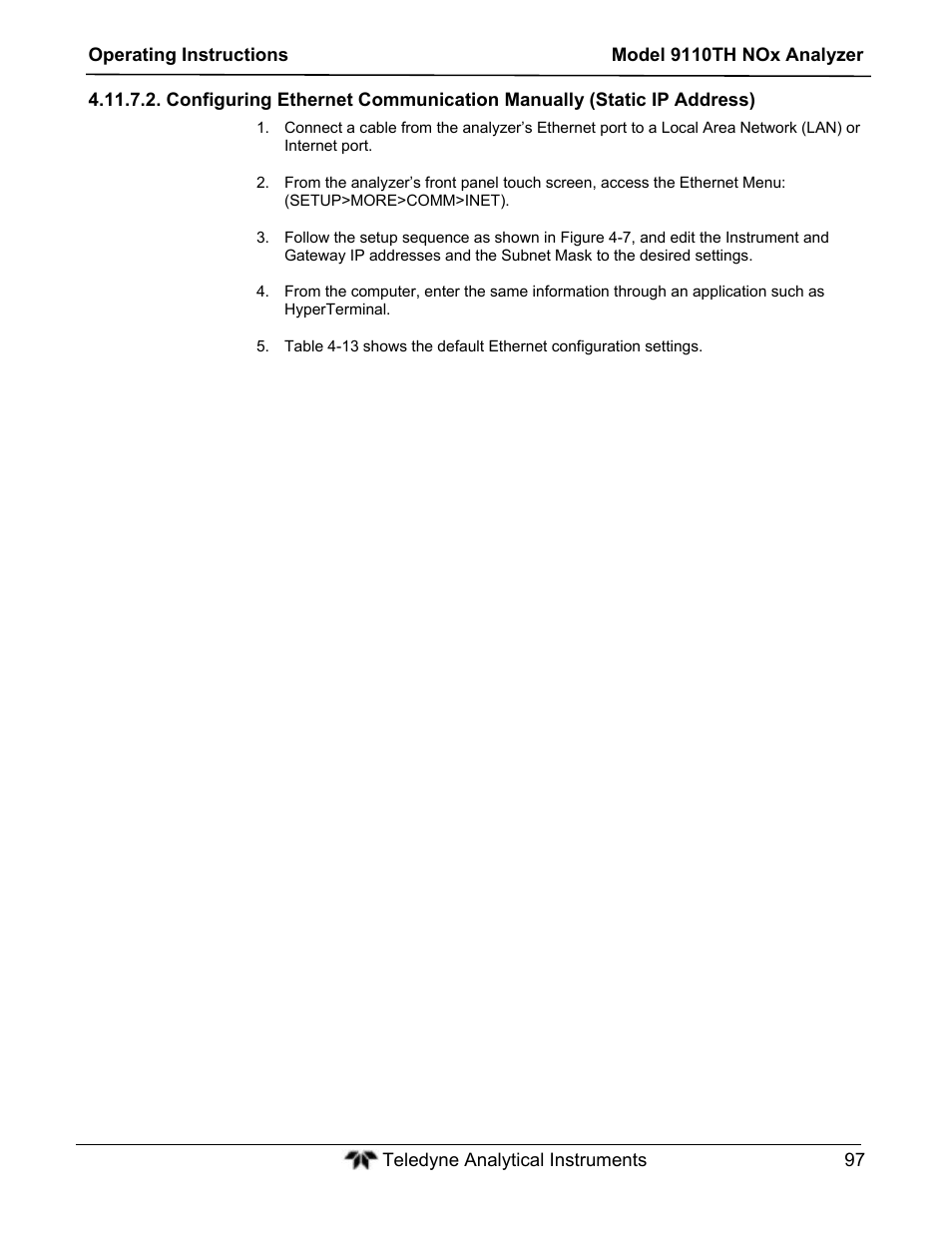 Teledyne 9110TH - Nitrogen Oxides Analyzer User Manual | Page 117 / 335