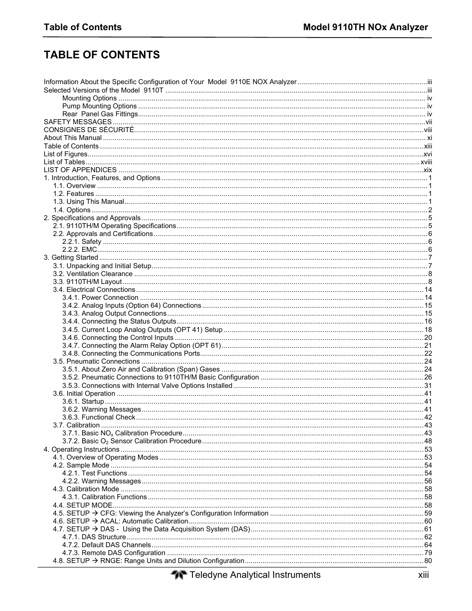 Teledyne 9110TH - Nitrogen Oxides Analyzer User Manual | Page 13 / 335