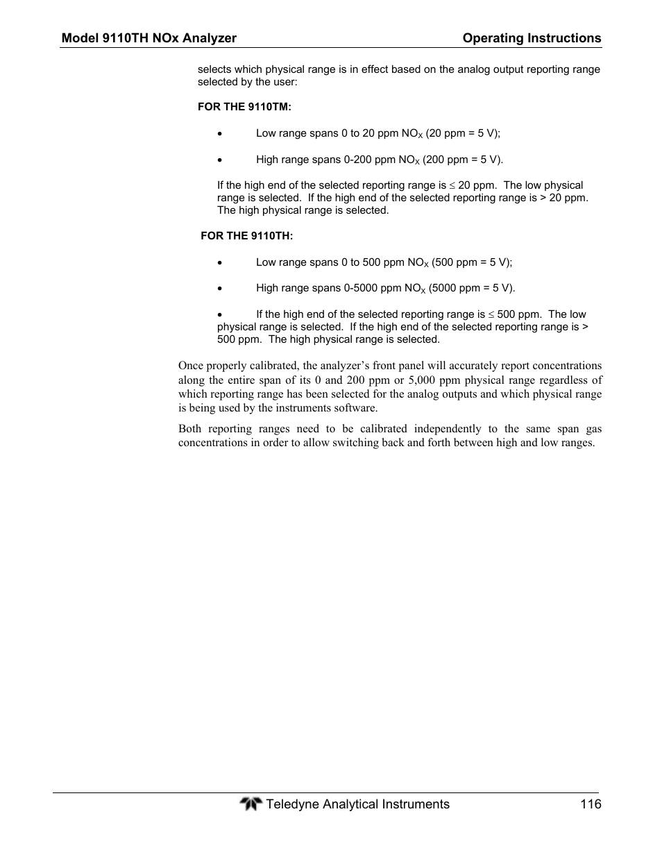 Teledyne 9110TH - Nitrogen Oxides Analyzer User Manual | Page 136 / 335