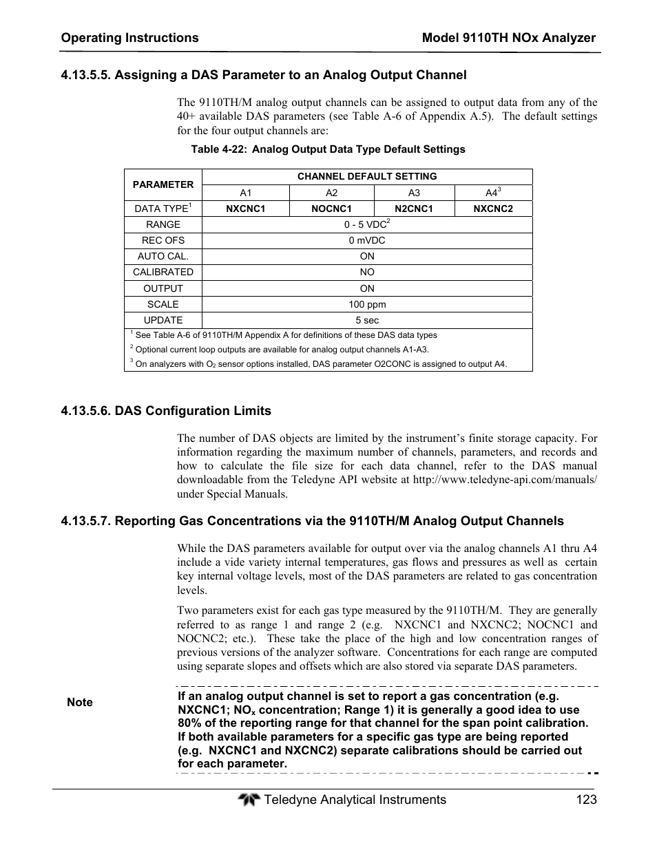 Das configuration limits | Teledyne 9110TH - Nitrogen Oxides Analyzer User Manual | Page 143 / 335