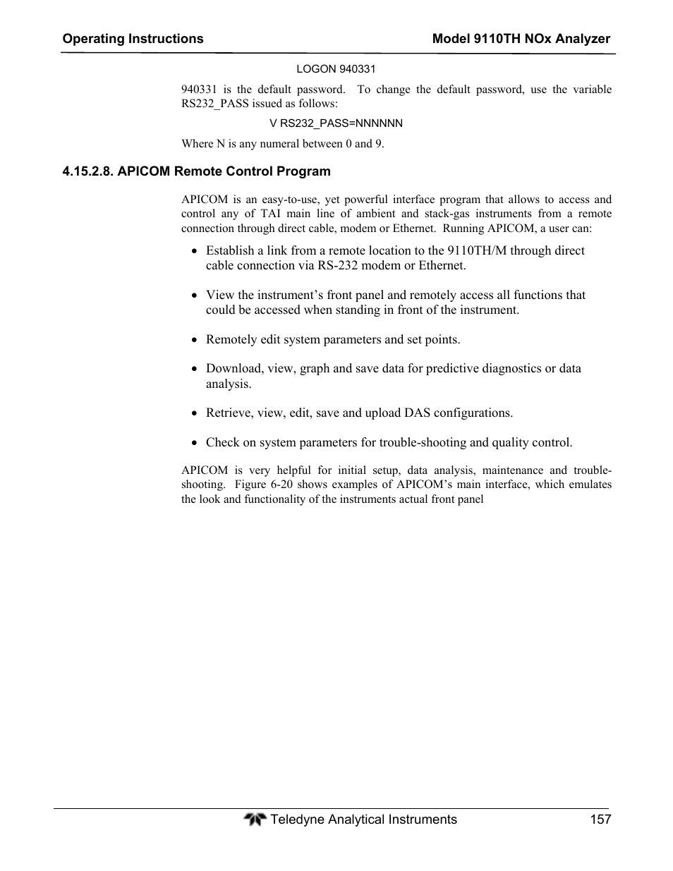 Teledyne 9110TH - Nitrogen Oxides Analyzer User Manual | Page 177 / 335