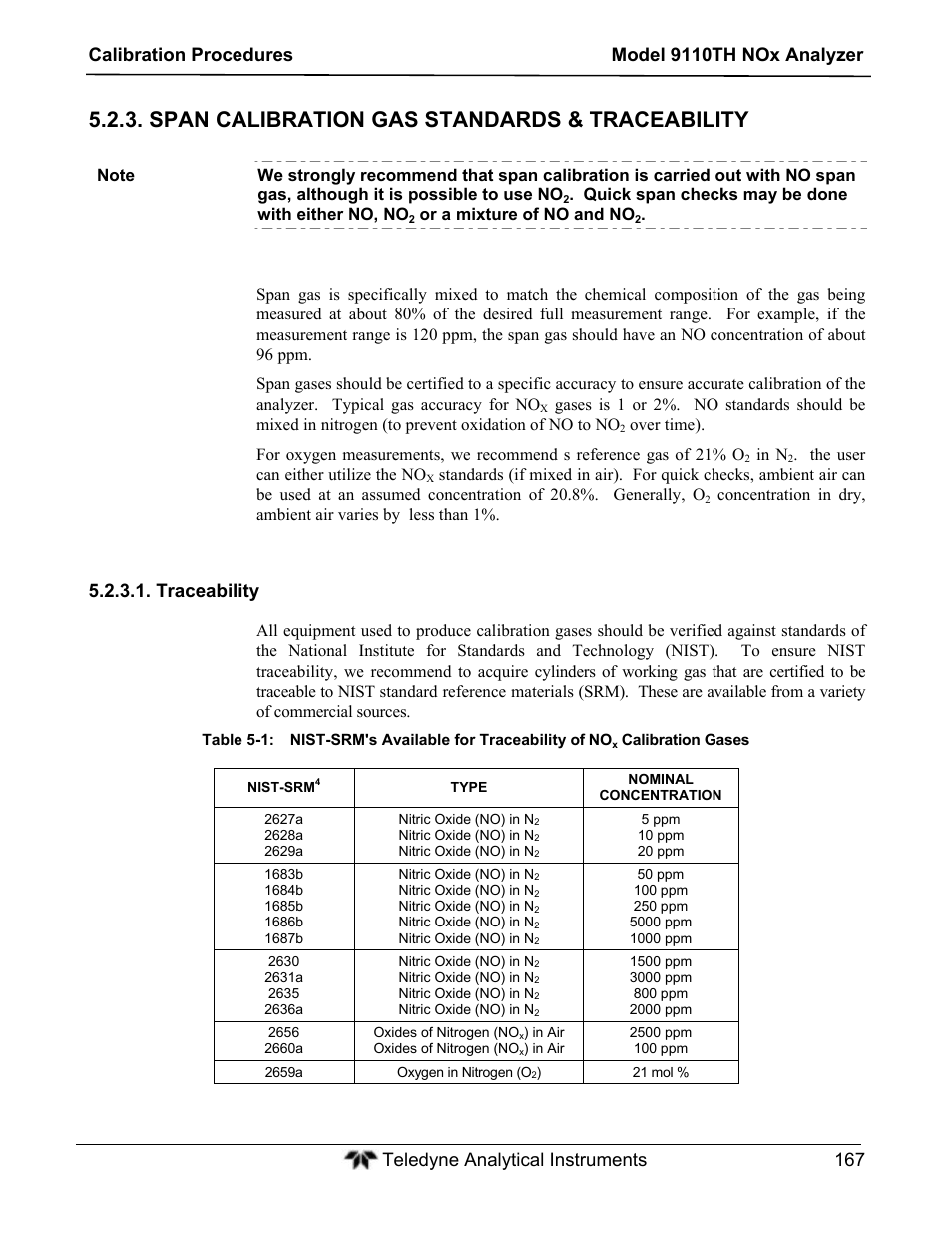 Span calibration gas standards & traceability, Traceability | Teledyne 9110TH - Nitrogen Oxides Analyzer User Manual | Page 187 / 335