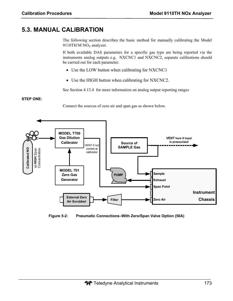 Manual calibration | Teledyne 9110TH - Nitrogen Oxides Analyzer User Manual | Page 193 / 335