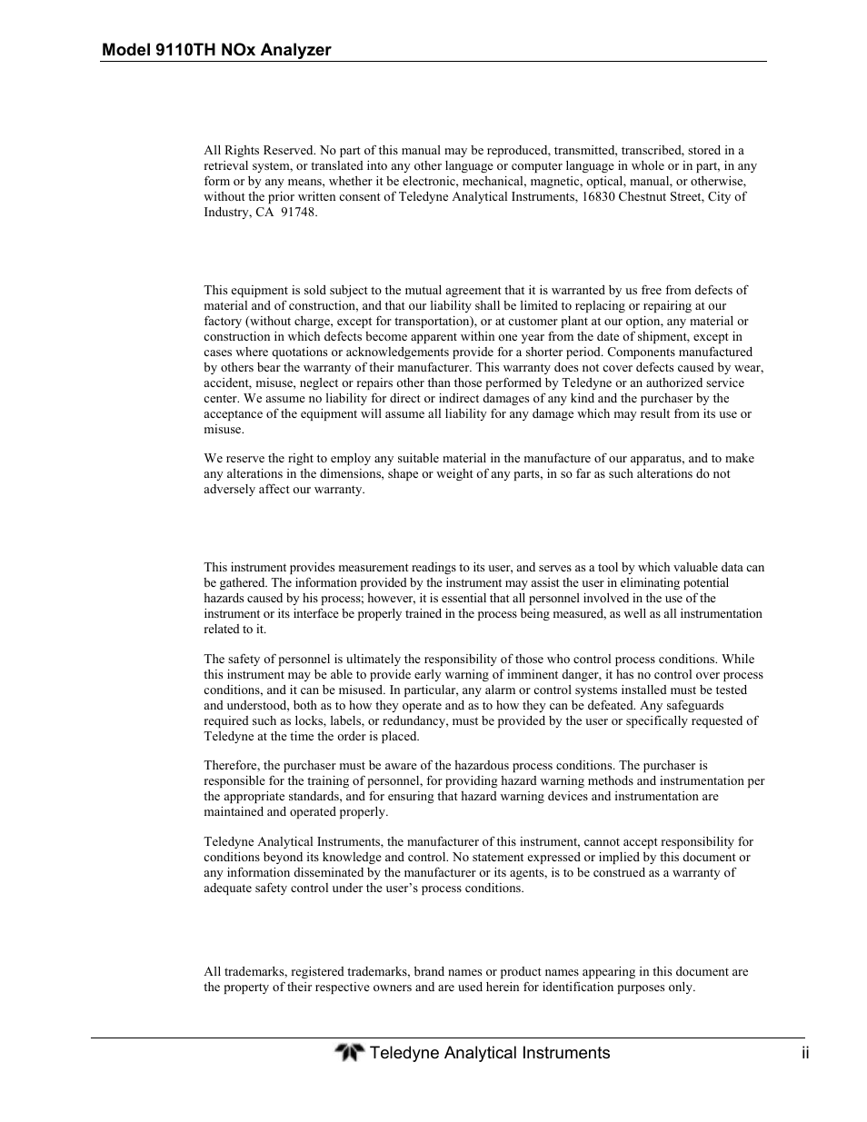 Teledyne 9110TH - Nitrogen Oxides Analyzer User Manual | Page 2 / 335