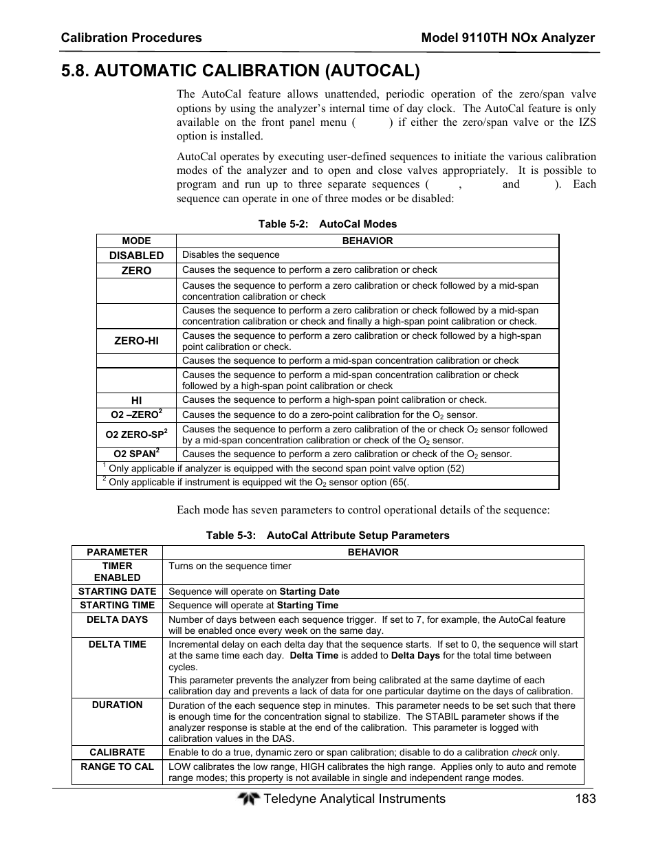 Automatic calibration (autocal) | Teledyne 9110TH - Nitrogen Oxides Analyzer User Manual | Page 203 / 335