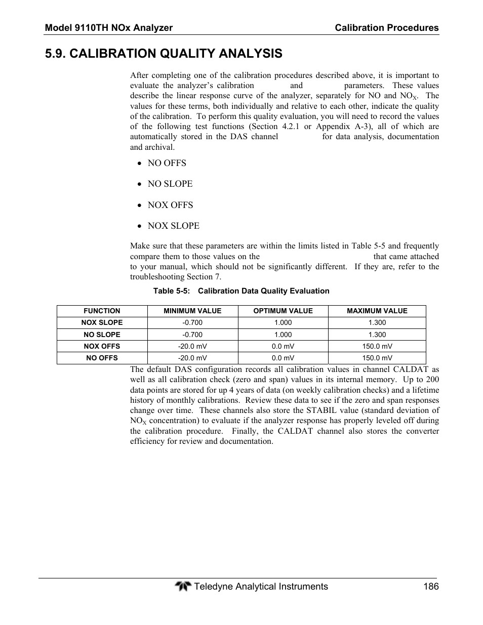 Calibration quality analysis | Teledyne 9110TH - Nitrogen Oxides Analyzer User Manual | Page 206 / 335