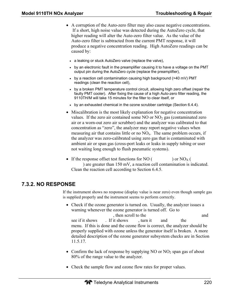 No response | Teledyne 9110TH - Nitrogen Oxides Analyzer User Manual | Page 240 / 335