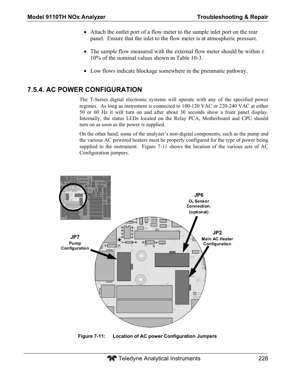 Ac power configuration | Teledyne 9110TH - Nitrogen Oxides Analyzer User Manual | Page 248 / 335