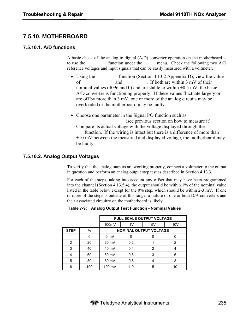 Motherboard | Teledyne 9110TH - Nitrogen Oxides Analyzer User Manual | Page 255 / 335