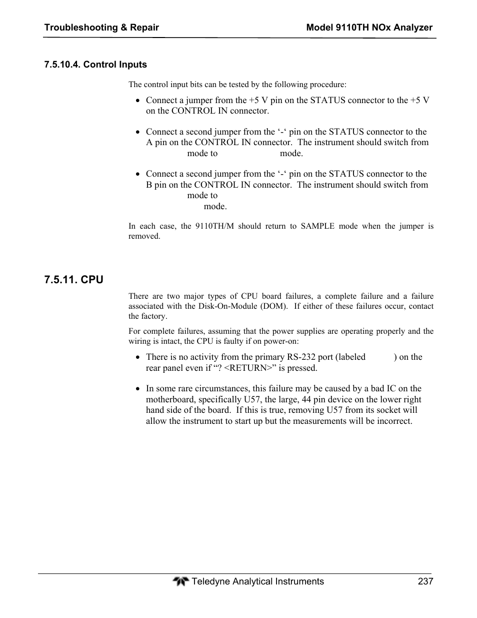 Teledyne 9110TH - Nitrogen Oxides Analyzer User Manual | Page 257 / 335