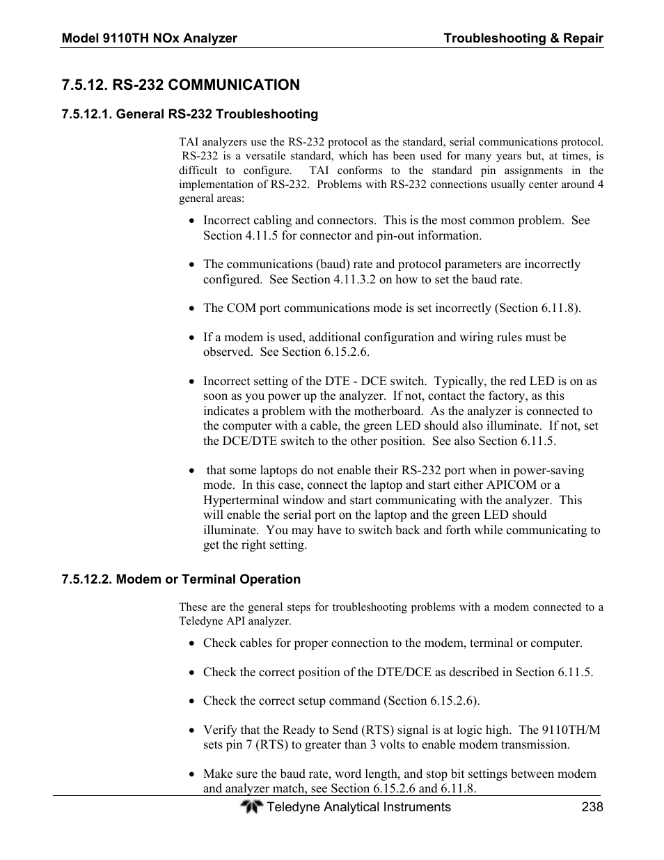 Teledyne 9110TH - Nitrogen Oxides Analyzer User Manual | Page 258 / 335