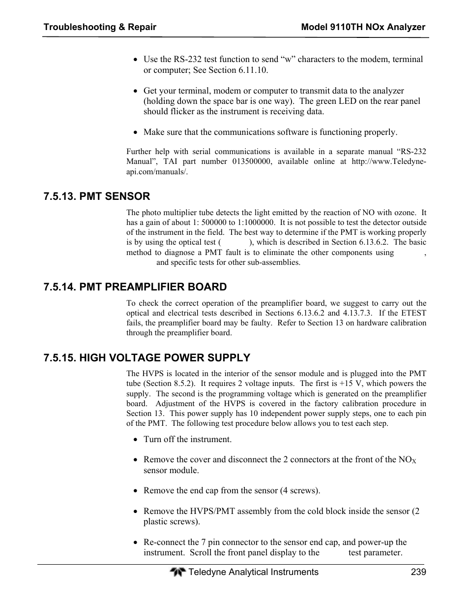 Teledyne 9110TH - Nitrogen Oxides Analyzer User Manual | Page 259 / 335