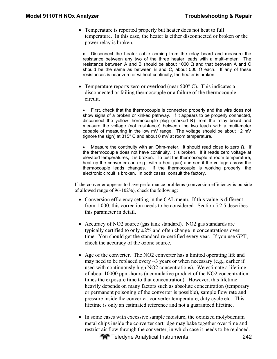 Teledyne 9110TH - Nitrogen Oxides Analyzer User Manual | Page 262 / 335