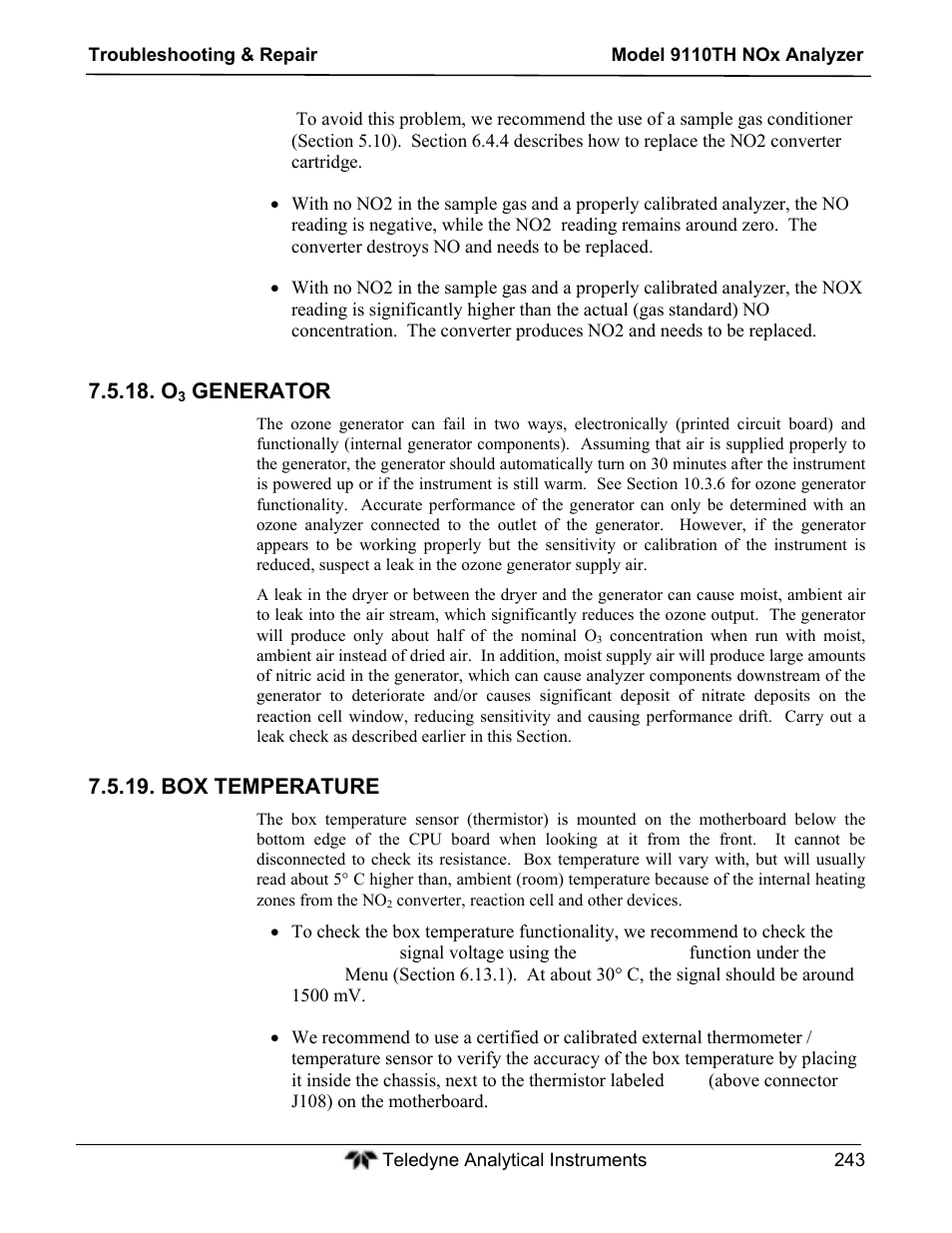 Generator, Box temperature | Teledyne 9110TH - Nitrogen Oxides Analyzer User Manual | Page 263 / 335