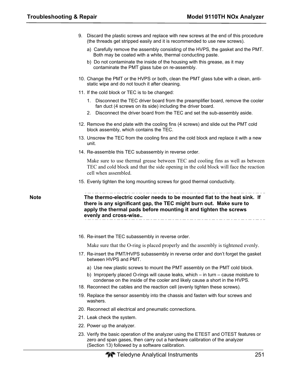 Teledyne 9110TH - Nitrogen Oxides Analyzer User Manual | Page 271 / 335