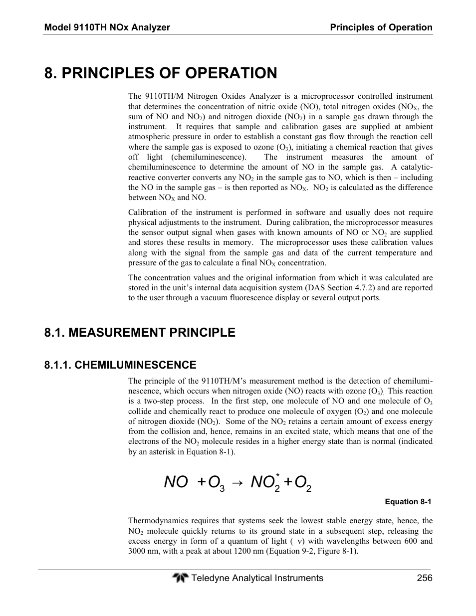 O no o no, Principles of operation, Measurement principle | Chemiluminescence | Teledyne 9110TH - Nitrogen Oxides Analyzer User Manual | Page 276 / 335