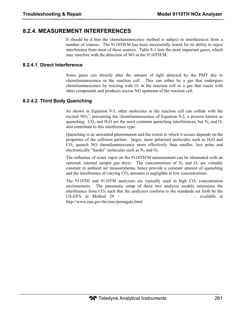 Measurement interferences | Teledyne 9110TH - Nitrogen Oxides Analyzer User Manual | Page 281 / 335