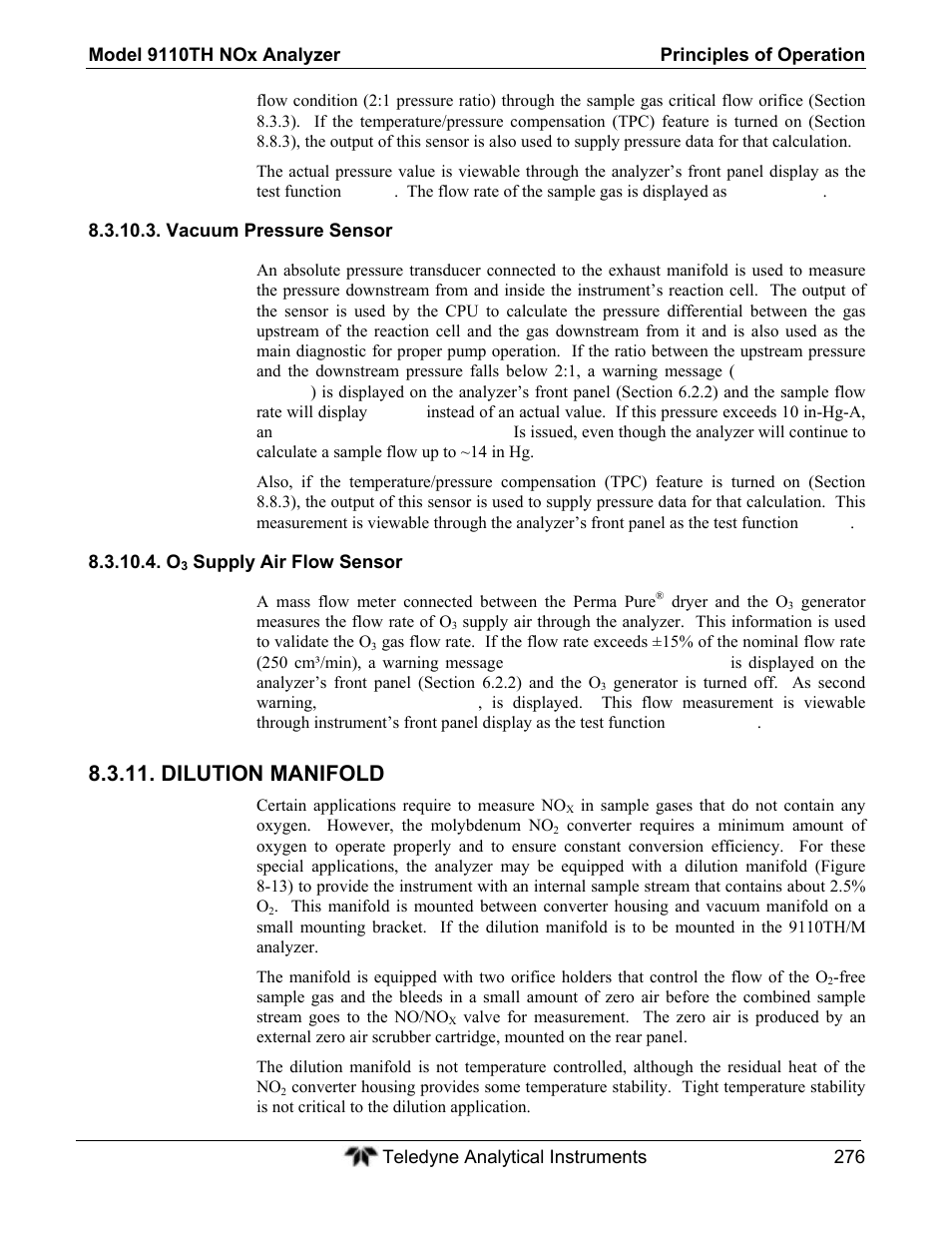 Dilution manifold | Teledyne 9110TH - Nitrogen Oxides Analyzer User Manual | Page 296 / 335