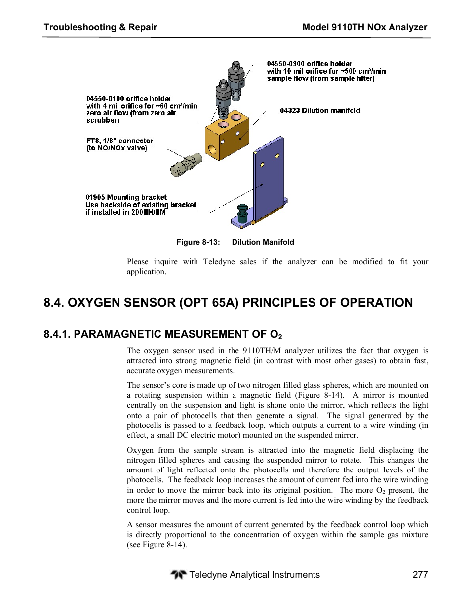 Oxygen sensor (opt 65a) principles of operation, Paramagnetic measurement of o | Teledyne 9110TH - Nitrogen Oxides Analyzer User Manual | Page 297 / 335