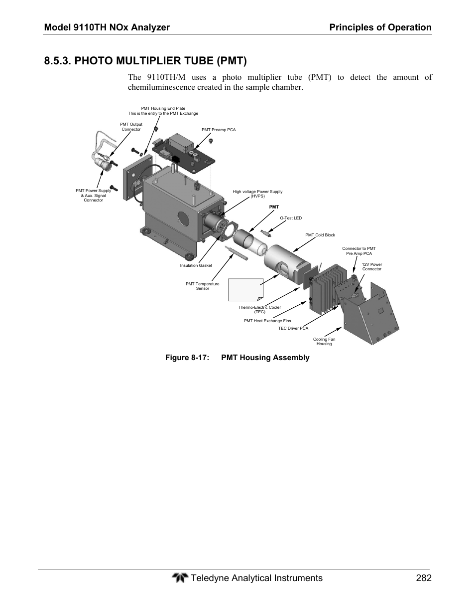 Photo multiplier tube (pmt), Figure 8-17: pmt housing assembly | Teledyne 9110TH - Nitrogen Oxides Analyzer User Manual | Page 302 / 335