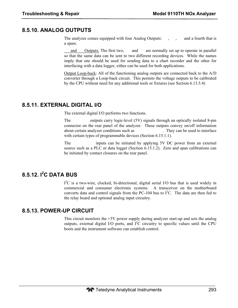 Analog outputs, External digital i/o, C data bus | Power-up circuit | Teledyne 9110TH - Nitrogen Oxides Analyzer User Manual | Page 313 / 335