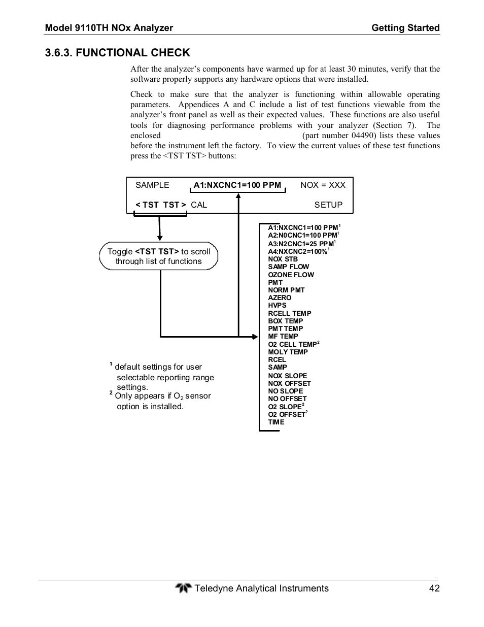 Functional check | Teledyne 9110TH - Nitrogen Oxides Analyzer User Manual | Page 62 / 335
