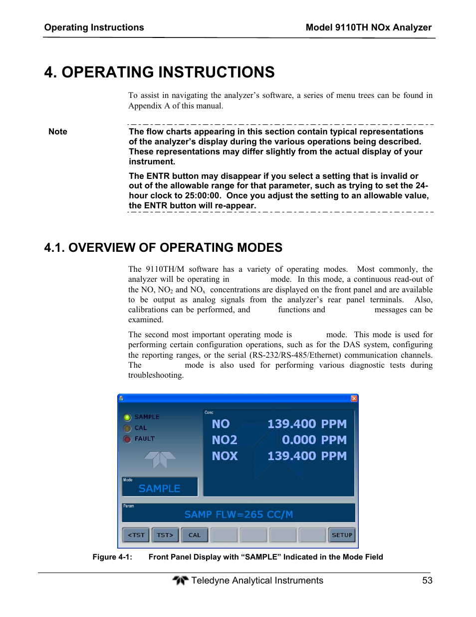 Operating instructions, Overview of operating modes | Teledyne 9110TH - Nitrogen Oxides Analyzer User Manual | Page 73 / 335