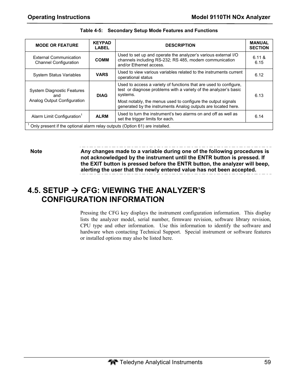 Teledyne 9110TH - Nitrogen Oxides Analyzer User Manual | Page 79 / 335