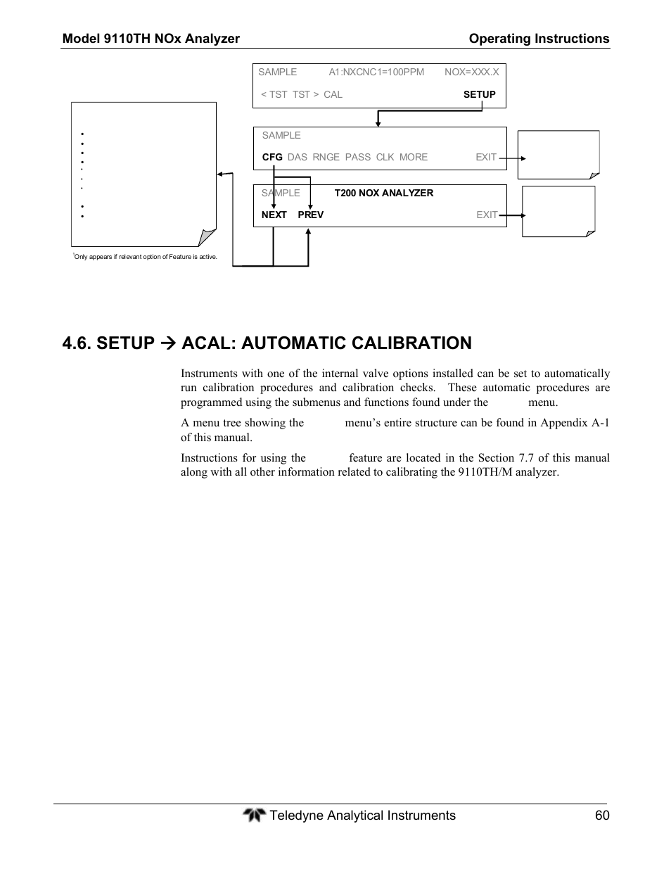 Setup  acal: automatic calibration | Teledyne 9110TH - Nitrogen Oxides Analyzer User Manual | Page 80 / 335