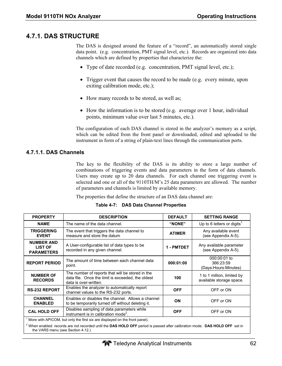 Das structure | Teledyne 9110TH - Nitrogen Oxides Analyzer User Manual | Page 82 / 335
