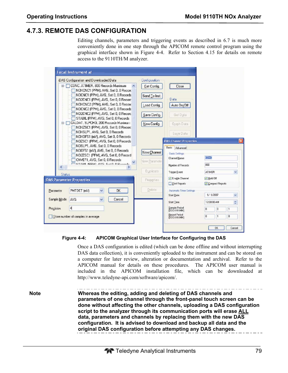 Remote das configuration | Teledyne 9110TH - Nitrogen Oxides Analyzer User Manual | Page 99 / 335