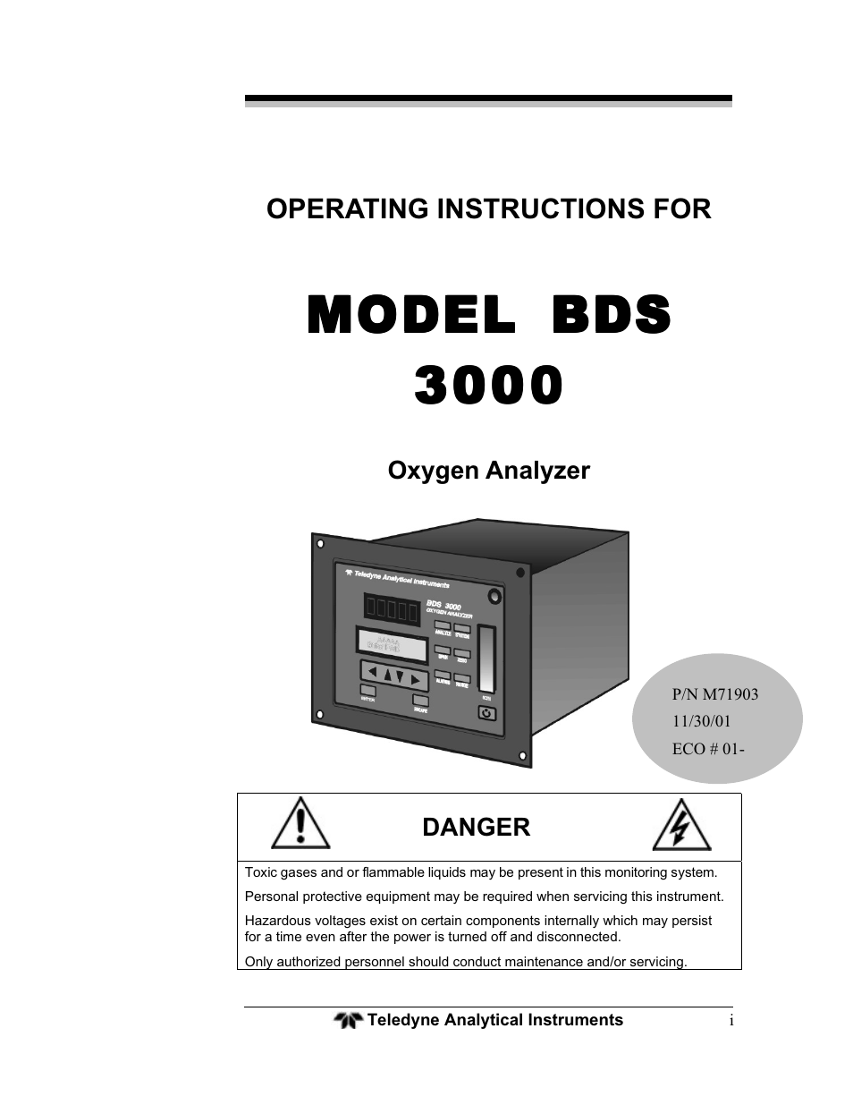 Teledyne BDS-3000 - Oxygen analyzer User Manual | 100 pages